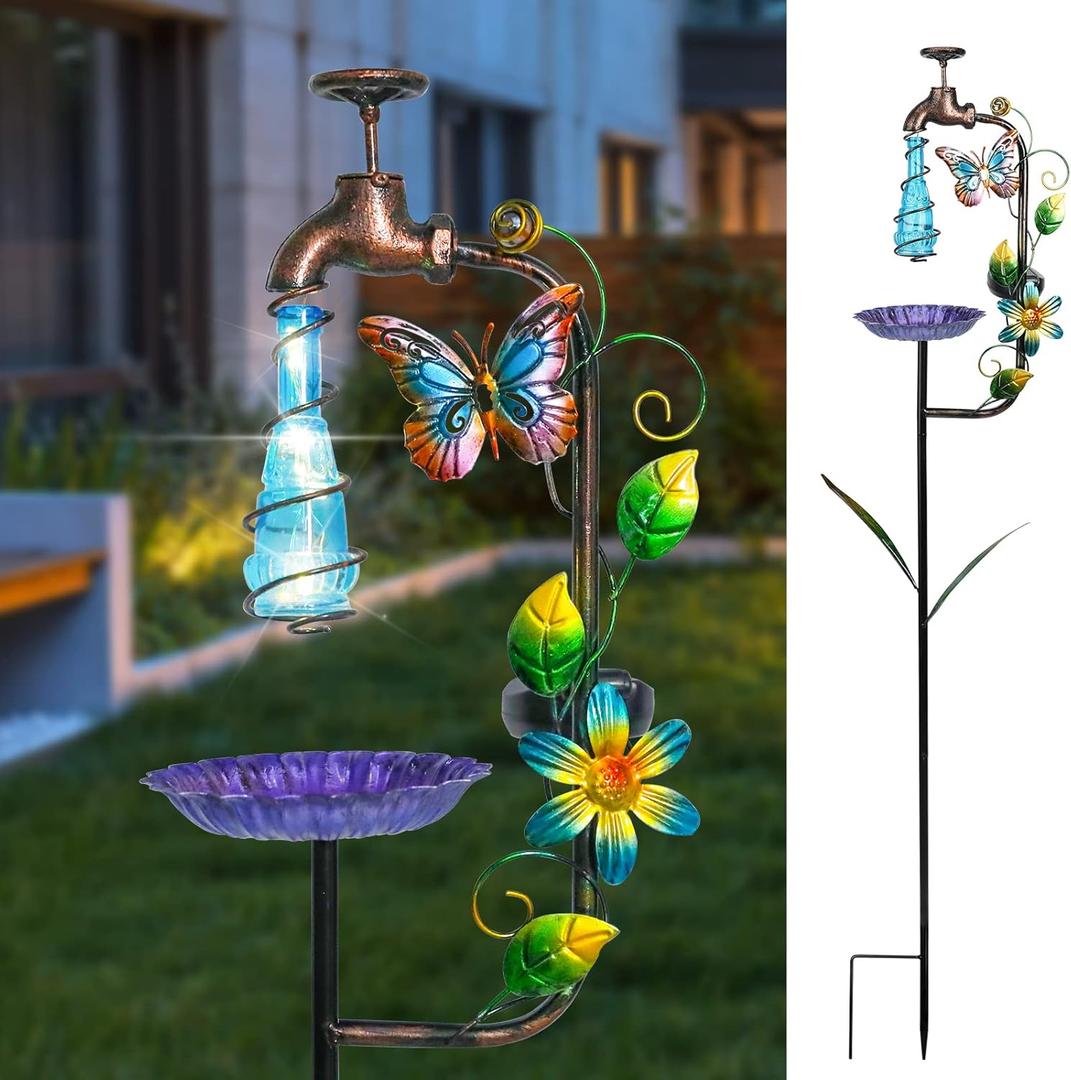 Bshine Solar Garden Decoration Outdoor Light - Water Drop Metal Butterfly Stake, Waterproof Garden Decor Path, Lawn and Yard Art Gift for Mom, Blue