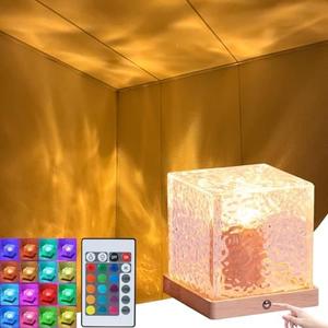 Aurora Ocean Wave Lights Projector Rechargeable, Touch Cube Color Changing Light with 16 Colors 4 Modes Dimmable Cordless Mood Lamp for Shower, Northern Light for Bedroom Bathroom, with Remote