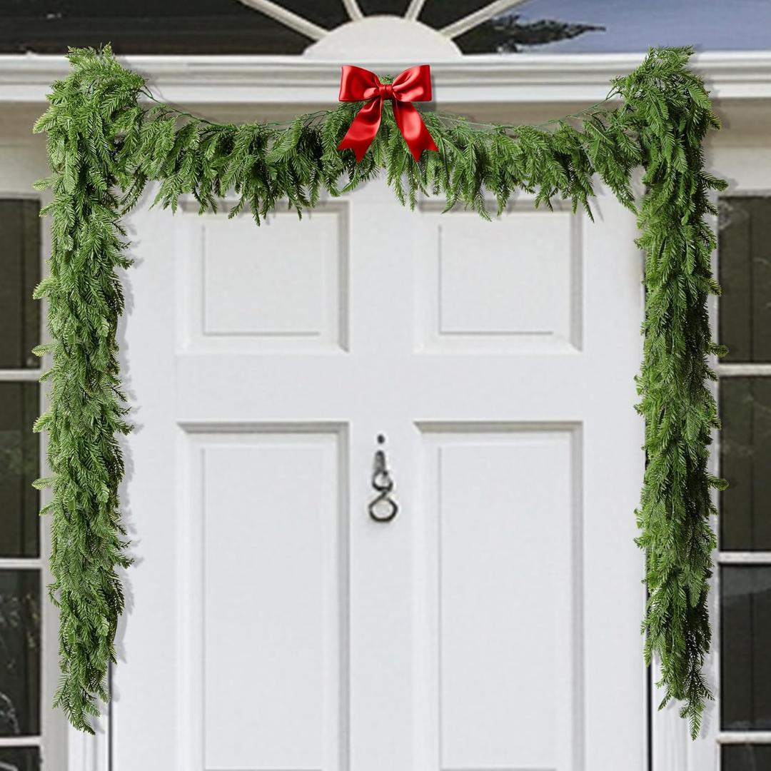 Watayo 9.8 Ft Realistic Touch Norfolk Pine Garland, Artificial Realistic Cedar Garland Christmas Garland for Mantle, Fake Norfolk Pine Greenery Garlands for Xmas Fireplace Window Indoor Outdoor Decor