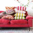 Creative Co-Op Cotton Velvet Printed Pillow with Floral Pattern, Chambray Back and Ruffle, Multicolor, Square