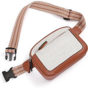 CLUCI Belt Bag for Women, Mini Everywhere Crossbody Waist Bag Adjustable Strap, Vegan Leather Women's Fanny Pack (0-Woven Off-White with Brown)