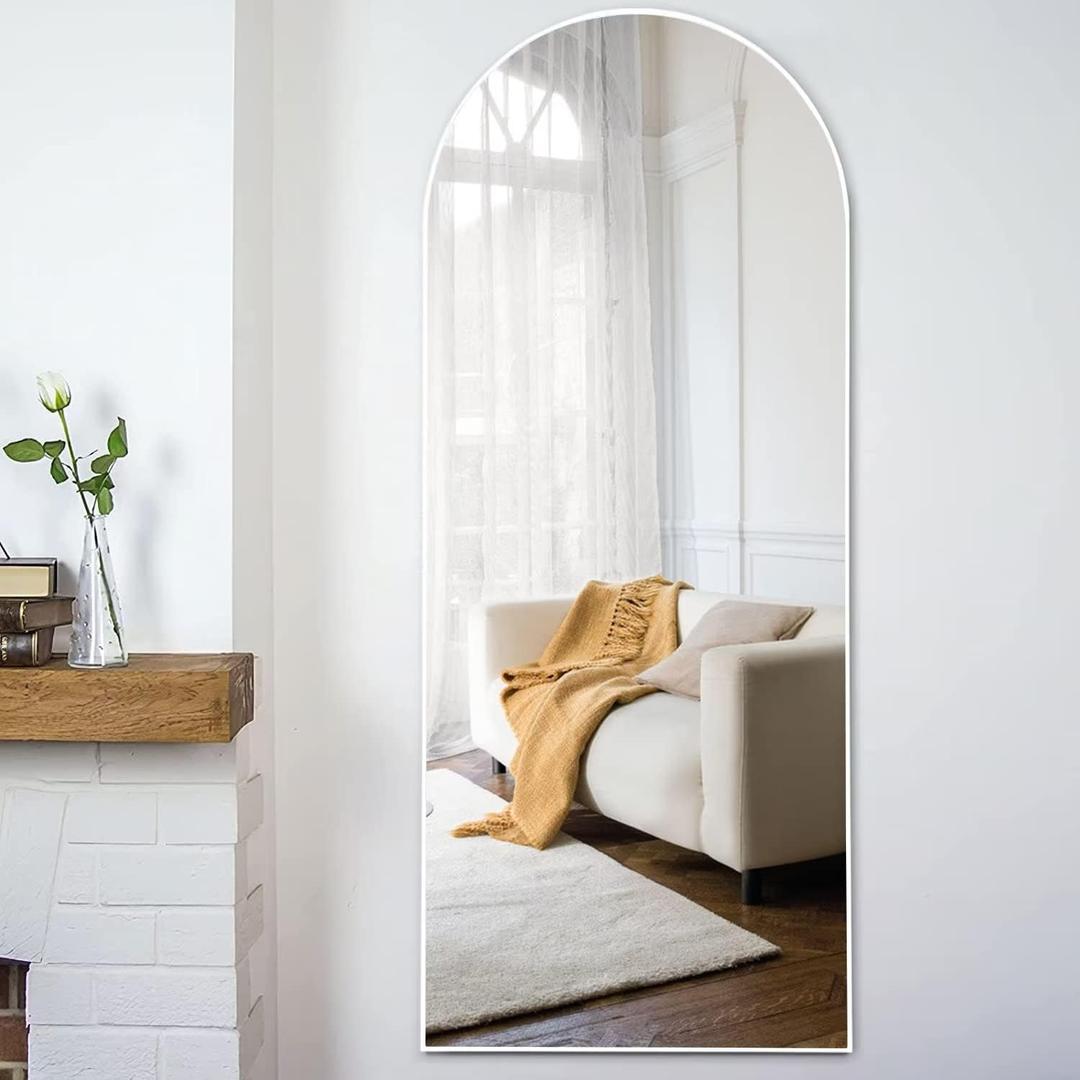 Natsukage Arched Floor Mirror Full Length Large Long Wall Mounted Body Dressing for Bathroom/Bedroom/Living Room Polystyrene Frame(Arched White, 65'' x 22'') (US-LJ163PS011-WH-USAM022-vc)
