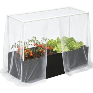 Fabric Raised Garden Bed with Frame and Mesh Net Cover 47.2 inch x 15.7 inch x 31.5 inch Outdoor Raised Planter for Vegetable Flower Herbs and Strawberry