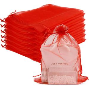 Organza Bags - Large Mesh Gift Bags with Drawstring, Jewelry Pouch for Valentines, Wedding, Halloween, Christmas, New Year, Baby Shower, Party Favors - Candy & Fruit Wrap - Red, 50Pcs