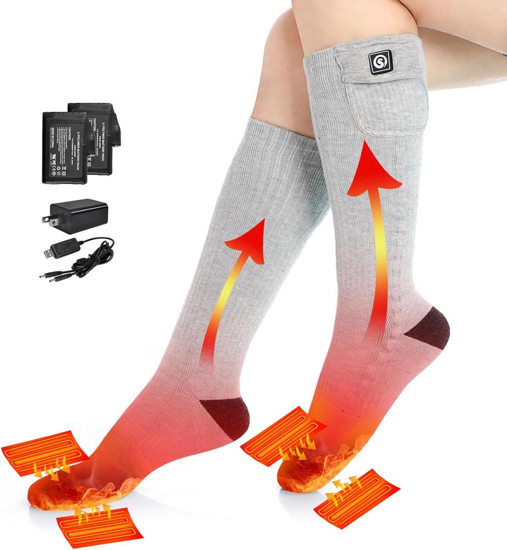 SAVIOR HEAT Heated Socks for Men Women Rechargeable Battery Electric Socks Winter Foot Warmer Outdoor Skiing Hunting Fishing (Small)