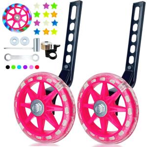 DDJKCZ Training Wheels for Kids Bicycle,Flash Mute Big Wheel Compatible for 12 14 16 18 20 inch Single Speed Bike (Bright Rose)