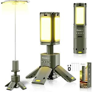 SakerPlus Portable Camping Light, 14000mAh Telescopic Camping Lantern with Rechargeable Power Supply, Dimmable Magnetic Tent Lamps 6000 Lumen Outdoor Work Lights for Hiking,Camping,Home Emergency (Military Green)