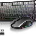 RedThunder K75 Wireless Keyboard and Mouse Combo,75% Side-Engraved Membrane Keyboard,Optical Gaming Mouse with 4800DPI,3 Modes(BT/2.4G/Wired),Dual System,RGB Backlit,Rechargeable Battery,Gradient Gray