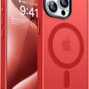 CANSHN Magnetic Compatible with iPhone 15 Pro Max Case [Translucent Matte] [Compatible with Magsafe] Slim Thin Shockproof Protective Bumper Cover Phone Case 6.7 Inch - Red