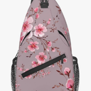 Pink Cherry Blossom Crossbody Sling Bag for Women Men Watercolor Hand Painted Blooming Branches Travel Sling Backpack Casual Shoulder Bag Beautiful Japanese Floral Print Hiking Daypack