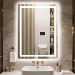Delma LED Bathroom Mirror with Lights, 32x24 Vanity Mirror for Bathroom Wall, Anti-Fog, Dimmable, Front Lit & Backlit, Memory Function, Shatterproof Tempered Glass, 3 Color Modes(Horizontal/Vertical)