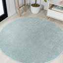 JONATHAN Y Haze Solid Low-Pile Aqua Blue 5' Round Indoor Area Rug, Coastal,Bohemian,Minimalist,Classic, Easy-Cleaning for Living Room,Bedroom,Kitchen,Pet Friendly,Non-Shedding (SEU100S-5R)