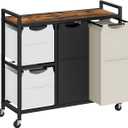 HOOBRO Laundry Sorter with 4 Section, 39 Gal. (147 L) Laundry Hamper with Wheels, Rolling Laundry Basket with Shelf, Pull-Out Detachable Bags, Side Pockets, Rustic Brown, Black and Beige BFE14XY01N1