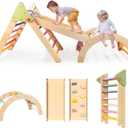 LOL-FUN Pikler Triangle Set with Slide for Toddler 1-3, Montessori Climbing Toys for 1 Year Old, Toddler Climbing Toys Indoor Pickler Climbing Set, Foldable Wooden Climber Jungle Gym for Kids, Medium, Small