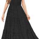 HOSIKA Girls Vintage Floral Lace Flower Ruffle Sleeve A-Line Flowy Maxi Dresses for Wedding Party (Black, S)