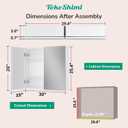 TokeShimi 30x26 Medicine Cabinet Mirror with Storage Tempered Aluminum Recessed or Wall Mounted Cabinet White with Stepless Adjustable Metal Shelves for Bathroom Vanity Modern Farmhouse