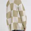 Saodimallsu Womens Checkered Sweater Color Block Plaid Oversized Cardigan Long Sleeve V Neck Button Down Knit Coats (Large, Khaki)