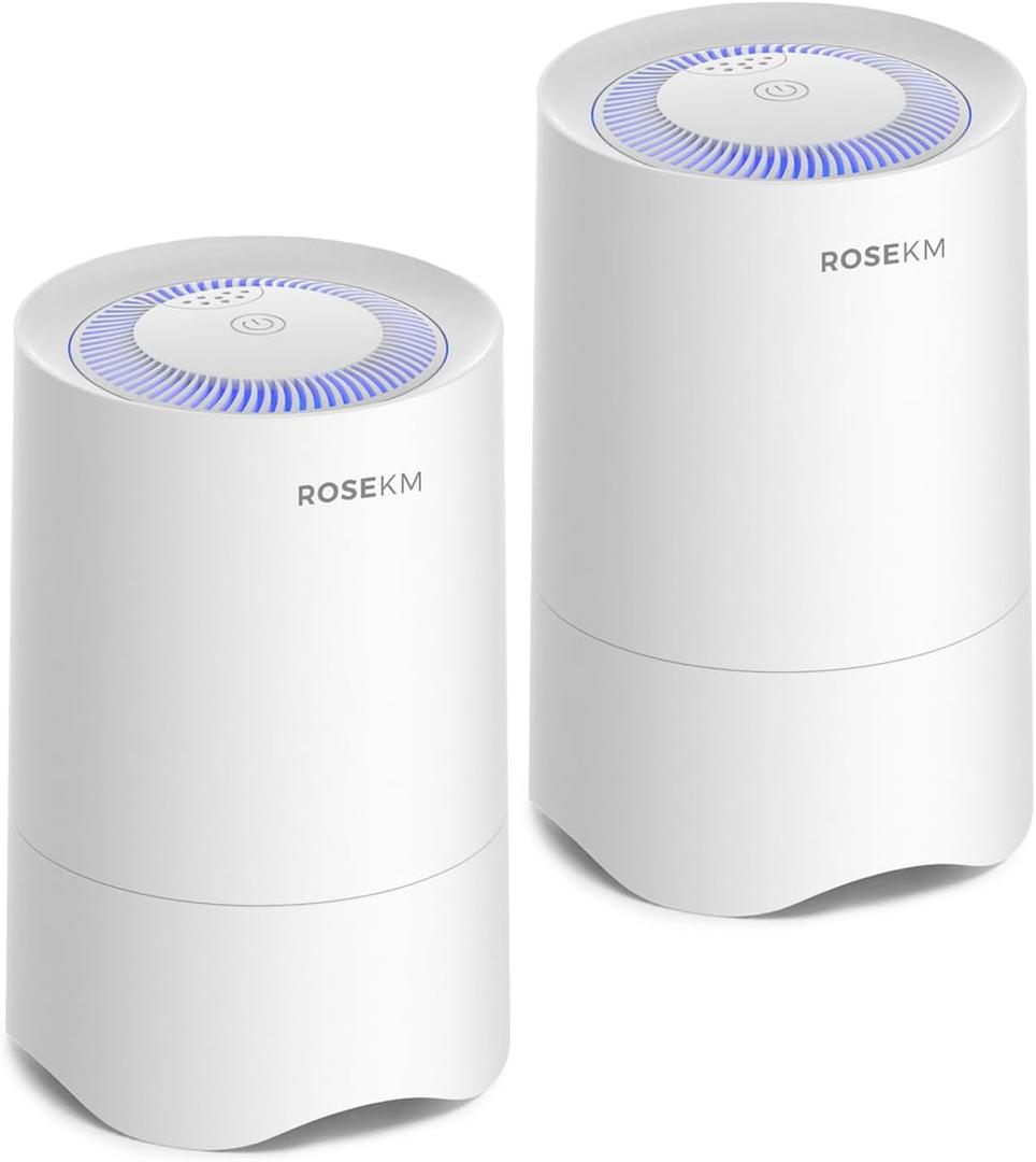 Rosekm Small Air Purifier for Home Bedroom, Personal Desk Mini Air Purifier, Room Hepa Air Purifier Fresheners Cleaner for Dorm, Pets, Smoke, Desktop, Office (2 Pack)
