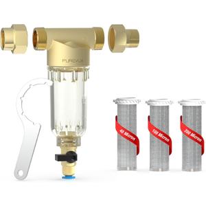 PGF1 Spin Down Garden Hose Sediment Filter, 3/4" GHT Connector, Reusable 40/100/200 Micron Stainless Steel Mesh Water Filter, Inline Sediment Filter for RV, Camping, Pressure Washer & Car Wash