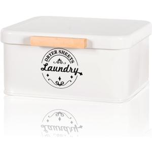 Dryer Sheet Holder with Hinged Lid for Laundry Room Organization. Metal Dryer Sheet Dispenser Container, Farmhouse Laundry Room Decor and Accessories for Dryer Sheets Holder, Cream