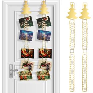 Christmas Card Holder with Over Door Hooks 23.62 Inches Christmas Metal Hanging Picture Display Decorative Wall Photo Display for Window Xmas Tree Decorations Ornament