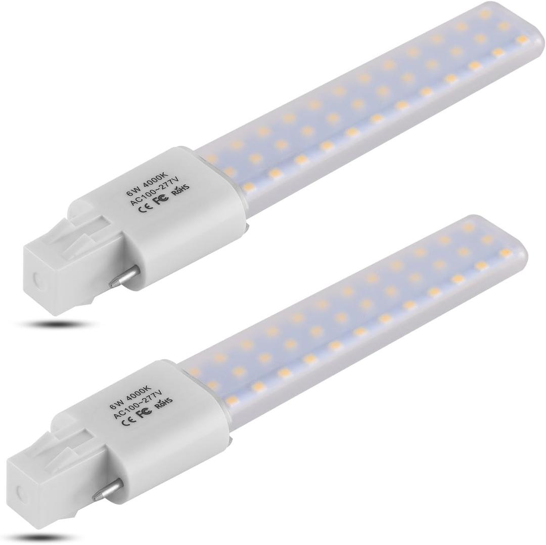 GX23 LED Light Bulb 6W Plug and Play Equivalent 13W CFL LED Stick PL Bulb GX23-2 Pin Base,360 Beam Angle,Pure White 4000K,Driven by 100-277V and CFL Ballast 2 Pack (Pure White, GX23 6W)