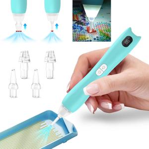 LEACUBER Electric Diamond Painting Pen with Light for Diamond Art Kit for Adults, 3 Brightness Levels, 3-Speed Wireless & Rechargeable Vacuum Pen for Diamond Painting DIY Accessories and Tools (Blue)