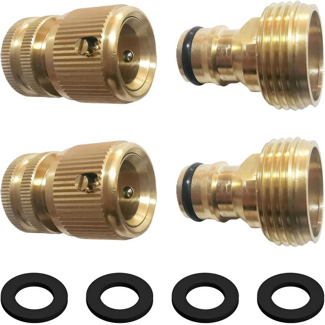 Garden Hose Quick Connect, Water Hose Connectors 3/4 inch GHTBrass Quick Connector Garden Hose Fitting (2 Packs)