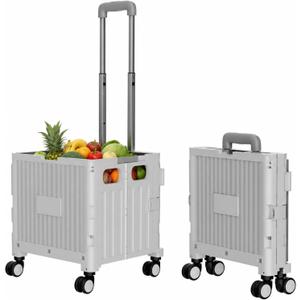 Foldable Shopping Cart with Wheels: Gray Rolling Utility Crate