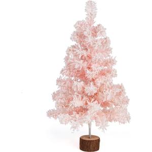 CCINEE Table Top Pink Artificial Christmas Tree, 2 Ft Small Mini Pink Xmas Tree with Flocking Snow Frost and Plastic Stand for Porch Coffee Table Centerpiece Arrangements Home Office Holiday Decor