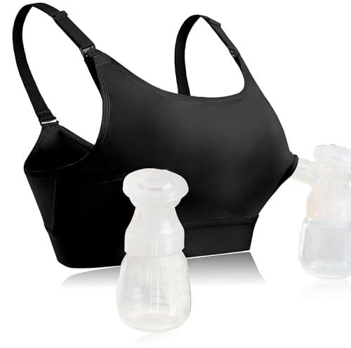 Momcozy Hands Free Pumping Bra Hands-Free Breast Pump Bra Nursing Bras for Pumping Adjustable Breast-Pumps Holding and Nursing Bra (Black, Large), Pack of 2