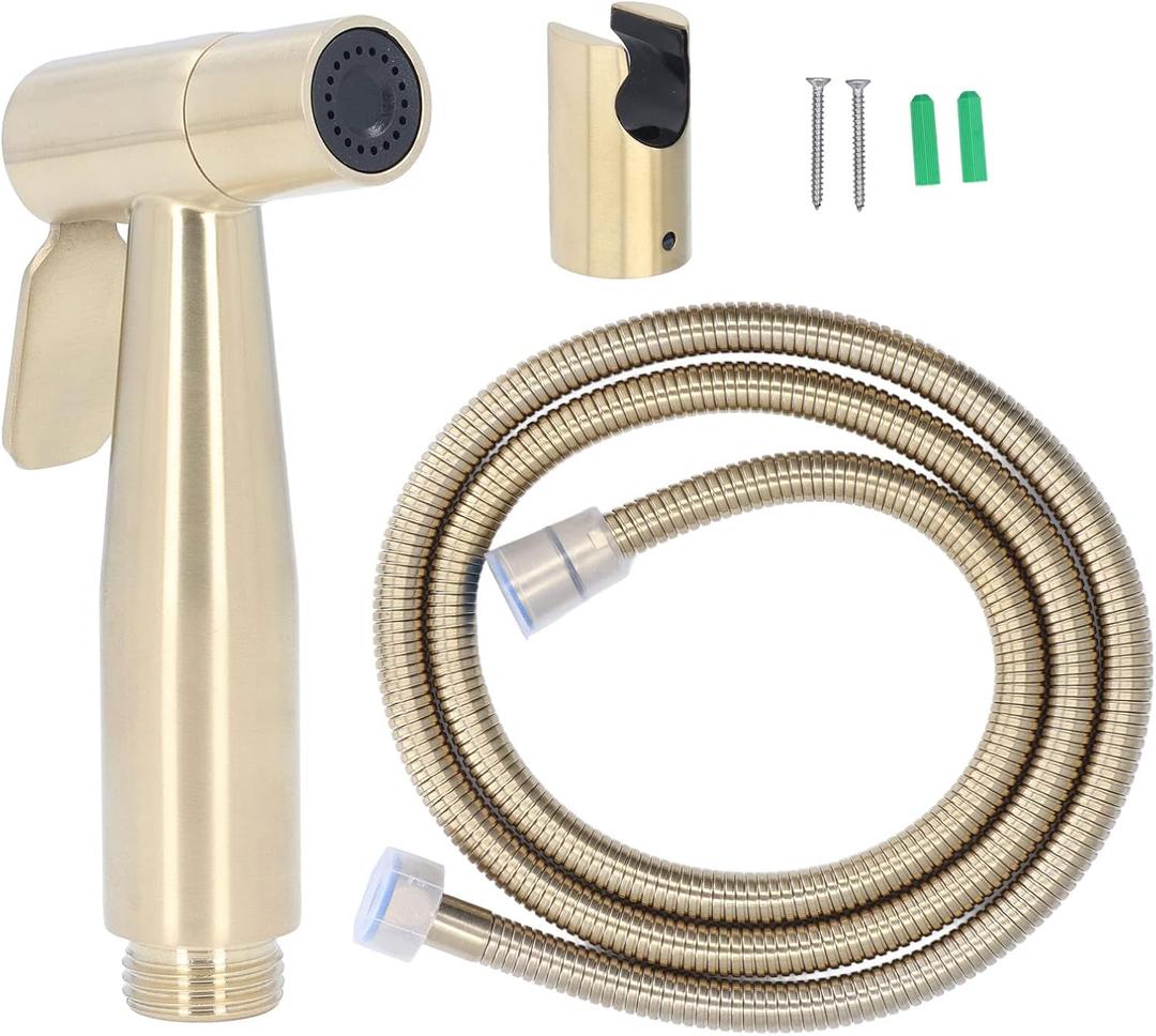 Toilet Bidet Sprayer, Stainless Steel Pressure Widely Used Handheld Bidet Sprayer Space Saving for Hotel for Bathroom for Toilet(A brushed gold)