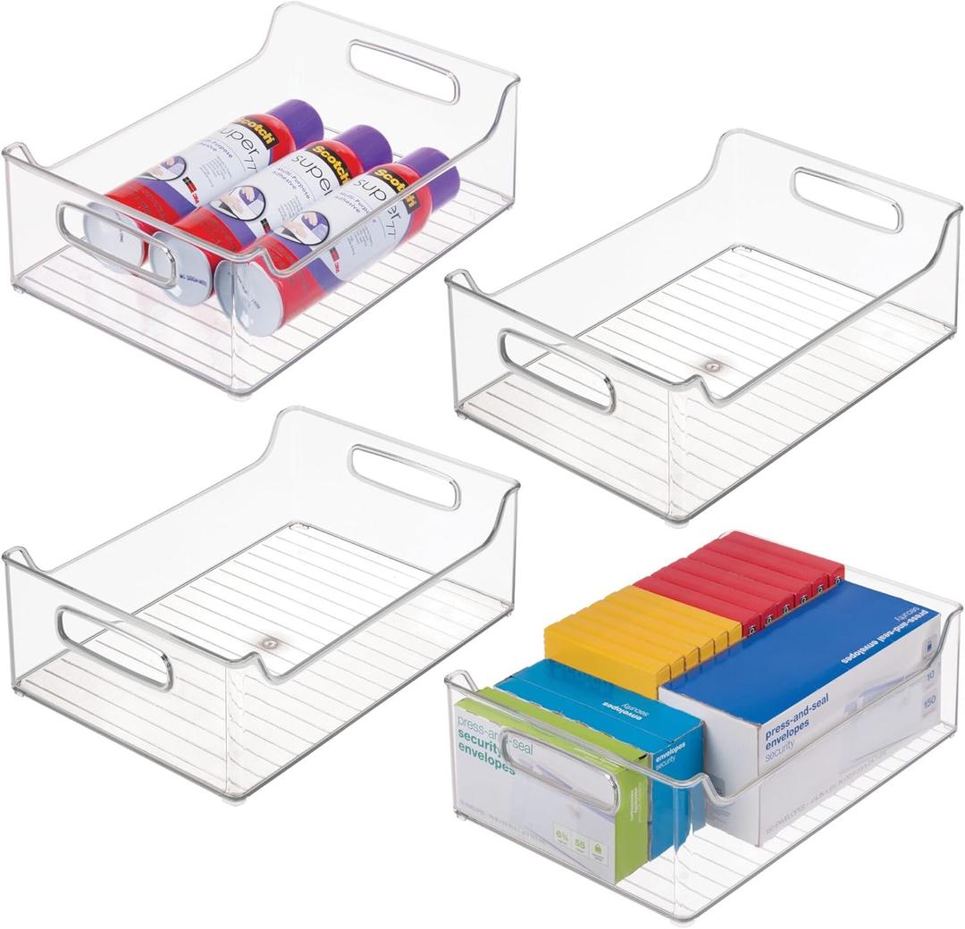 iDesign Plastic Stackable Pantry Bin - Storage Bin with Handles for Cabinets or Fridge - Set of 4 - Clear