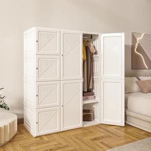 ANTBOX Portable Wardrobe Closet Storage Organizer for Clothes,Transparent Door Panels,Suitable for Living Room, Bedroom,Plastic Wardrobe with Magnetic Door and Easy Assembly 12 Cubes