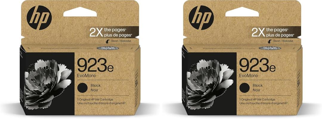 HP 923e Black EvoMore Ink Cartridge| Works with Printer Series: OfficeJet 8120, OfficeJet Pro 8130 | Carbon Neutral | 4K0T7LN, (Pack of 2)