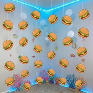 Preboun 24 Pcs Sponge Cartoon Themed Party Decorations 3.94 Inches Hamburger Hanging Swirls Cartoon Ocean Theme Hanging Decor Under the Sea Decoration for Baby Shower Birthday Supplies