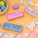 Easter Tiered Tray Table Decorations, Wooden Bunny Block Signs with 4 Piece Set, Gifts Cute Bunny Centerpiece for Farmhouse Holy Week Party Home Kitchen Office