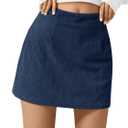 Wenrine Womens Corduroy Mini Skirt High Waisted Basic Casual A-line Short Skirts (Medium)