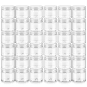 36 Pack 6oz Household Plastic Jars with Lids, BPA Free, Reusable, Refillable Transparent Cosmetic Containers for Bath Salts, Cosmetics, Powders, Beauty Product and Small Accessories, White