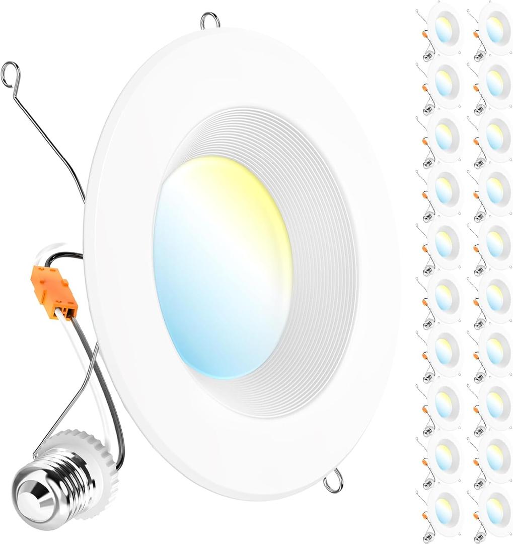 Sunco 20 Pack Recessed Lighting 6 Inch, Retrofit Can Lights, 965LM, 13W (75W Equivalent), Selectable CCT 2700K/3000K/3500K/4000K/5000K, Dimmable, Baffle Trim, Damp Rated UL (5 CCT in One (2700K, 3000K, 3500K, 4000K, 5000K))