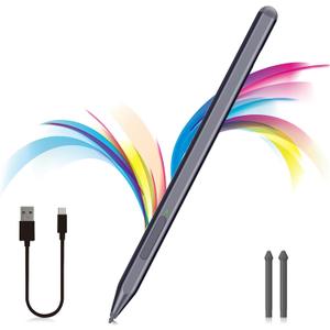 Stylus Pen for Microsoft Surface Pro11/10/9/8/X/7+/6/5/4/3, Surface Go 4/3/2/1, Surface Laptop1-6/Studio/Book 3/2/1 with Eraser Side Button,Palm Rejection,Tilt Function,1024 Pressure (Grey)