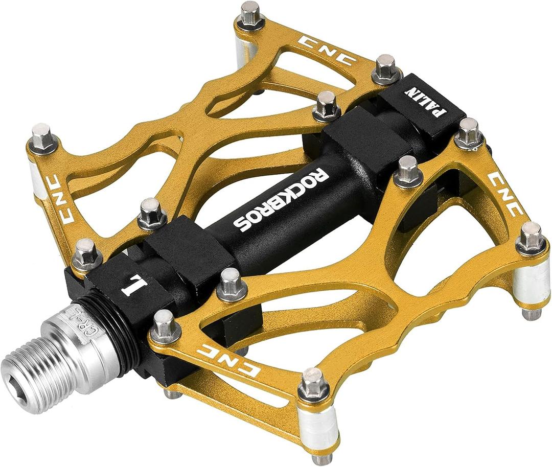 ROCKBROS Mountain Bike Pedals MTB Pedals CNC Non-Slip Lightweight Aluminum Alloy Bicycle Pedals Sealed Bearings Bicycle Platform Pedals 9/16" BMX Road Bike Pedal (Gold)