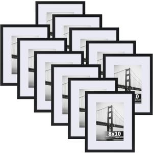 CRUGLA 8x10 Picture Frame Set of 11, Display Pictures 5x7 with Mat or 8x10 Without, Multi Photo Frames Bulk, Wall and Tabletop Display, Black
