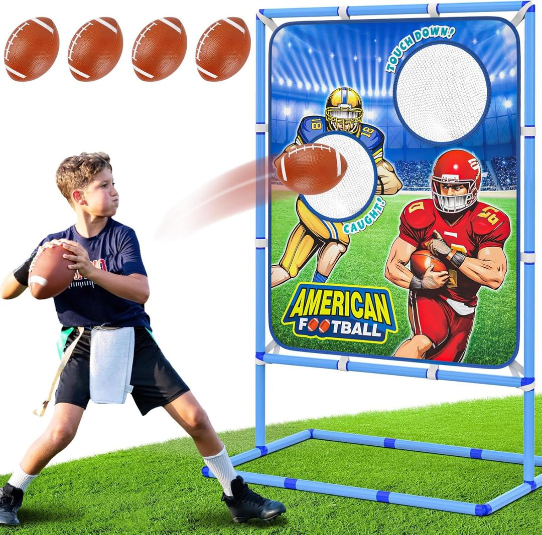 Football Toss Game with 4 Inflatable Balls, Indoor/Outdoor Football Throwing Target Toy for Kids Ages 4-7 8-12- Perfect Christmas Birthday Gifts for 4 5 6 7 8 9 10 11 12 Year Old Boys Girls