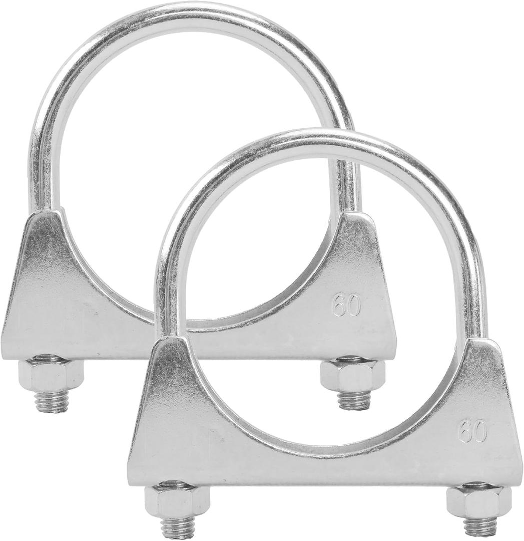 2.25" U-shaped Exhaust Pipe Clamp Mild Steel Muffler Exhaust Clamps with Anti-Rust Coat Pack of 2