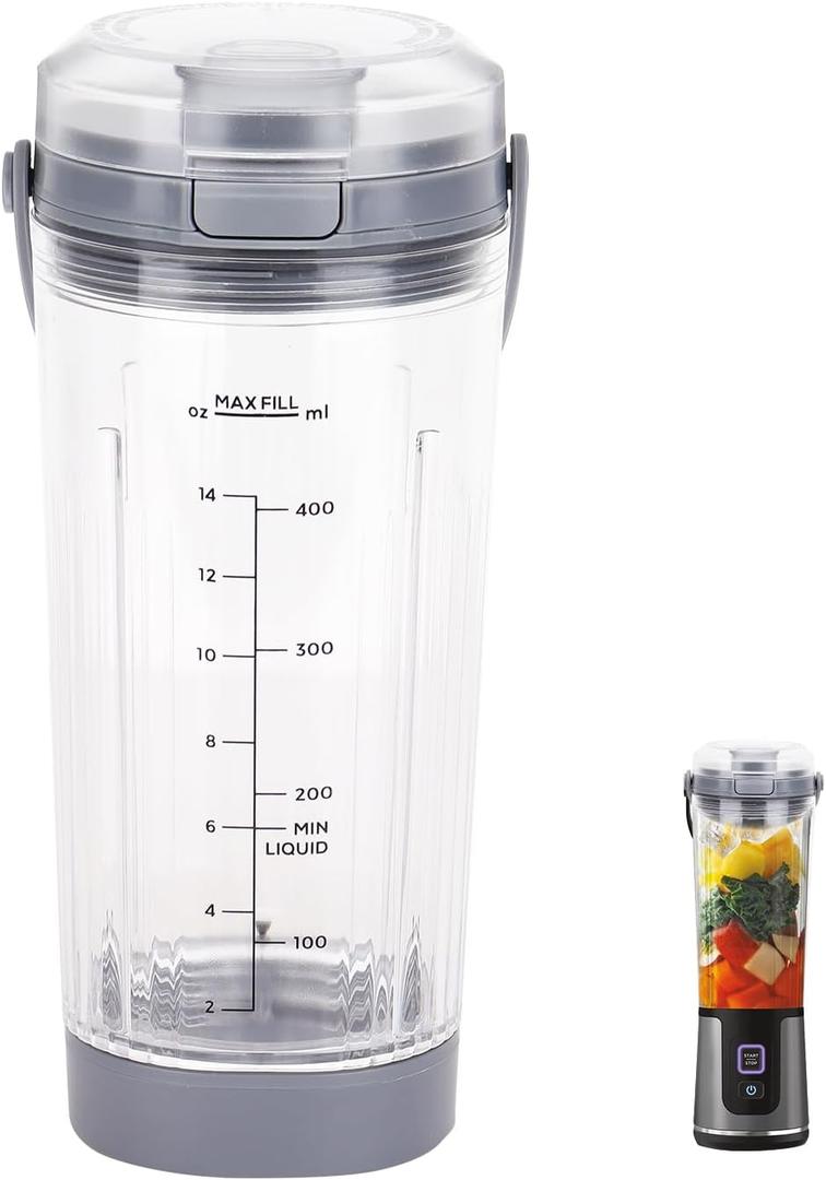 Replacement Blender Cup with Lid for Ninja Blast Portable Blender BC100 & BC151 Series: 18 oz Blender Cup Accessories Part Compatible with Ninja Blast Blender (Grey)