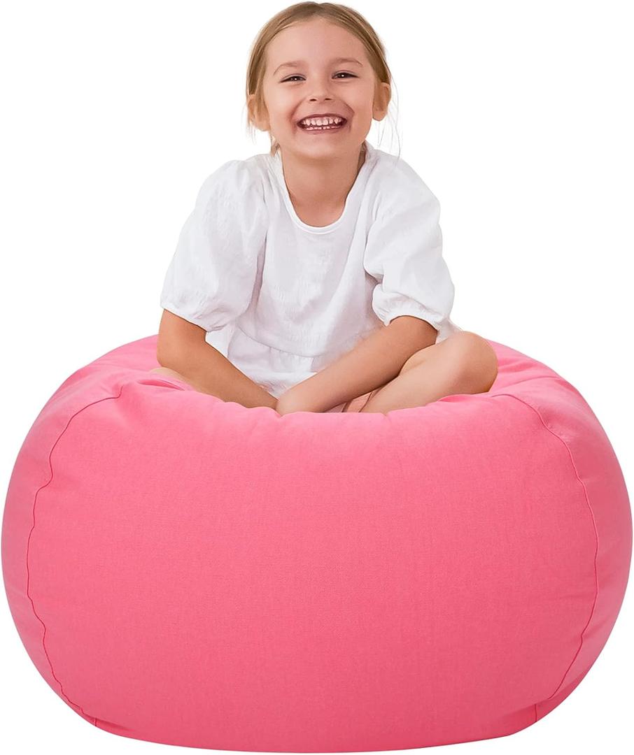 Aubliss Stuffed Animal Bean Bag Storage Chair (Solid Pink, Medium (32''))