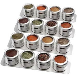 Vetacsion Set of 16 Magnetic Spice Tins with 4 Metal Wall-Plates,100 Preprinted Seasoning Label Stickers,2 Styles for 3 oz Herb Jars