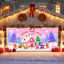 IVN Christmas Garage Door Cover Decoration 13x6ft Gingerbread House Candy Village Pink Snow Scene Merry Christmas Garage Door Banner Home Door Front Yard Decor for Xmas Eve Holiday Outdoor