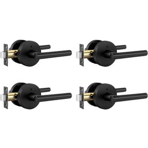 Goldenwarm Black Door Handle Interior, Zinc Alloy Heavy Duty Matte Black Interior Door Handles for Bedroom Bathroom, Modern Round Privacy Door Levers (4 Pack)